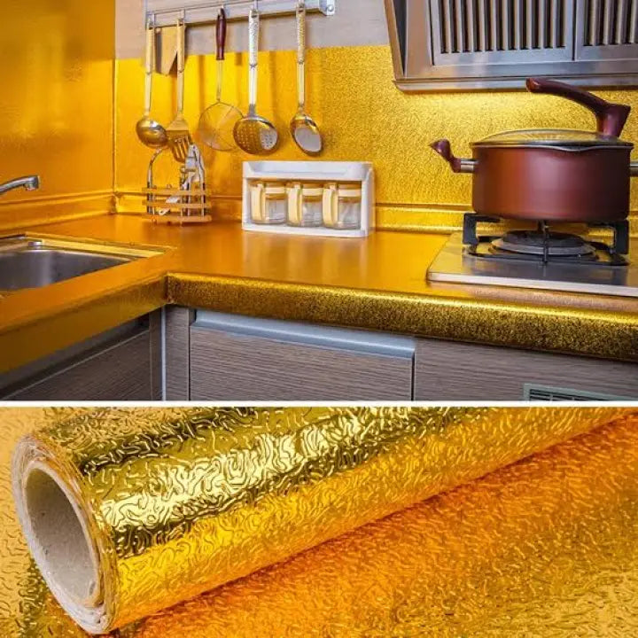 Self Adhesive Gold Silver Kitchen Wallpaper